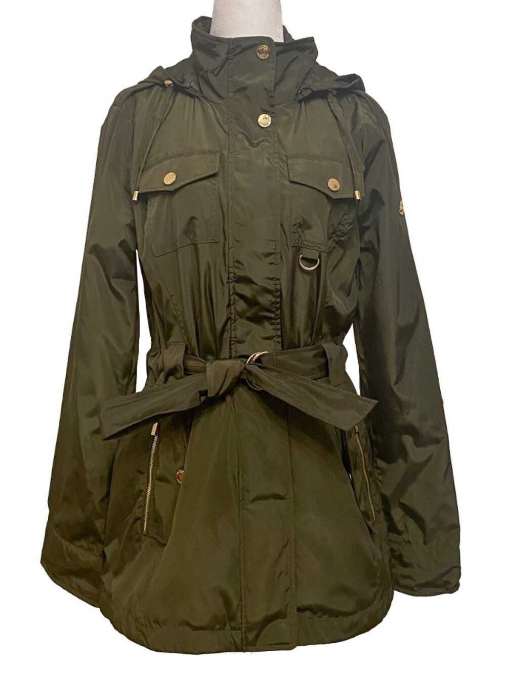 MICHAEL Michael Kors Olive Green Hooded Anorak Rain Coat Jacket - Medium